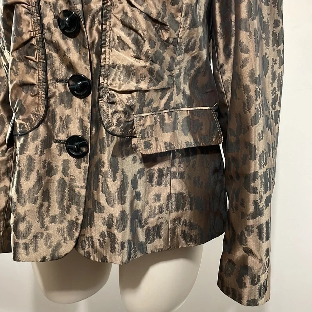 Women's Brown Leopard Print Blazer Jacket - Picture 4 of 16